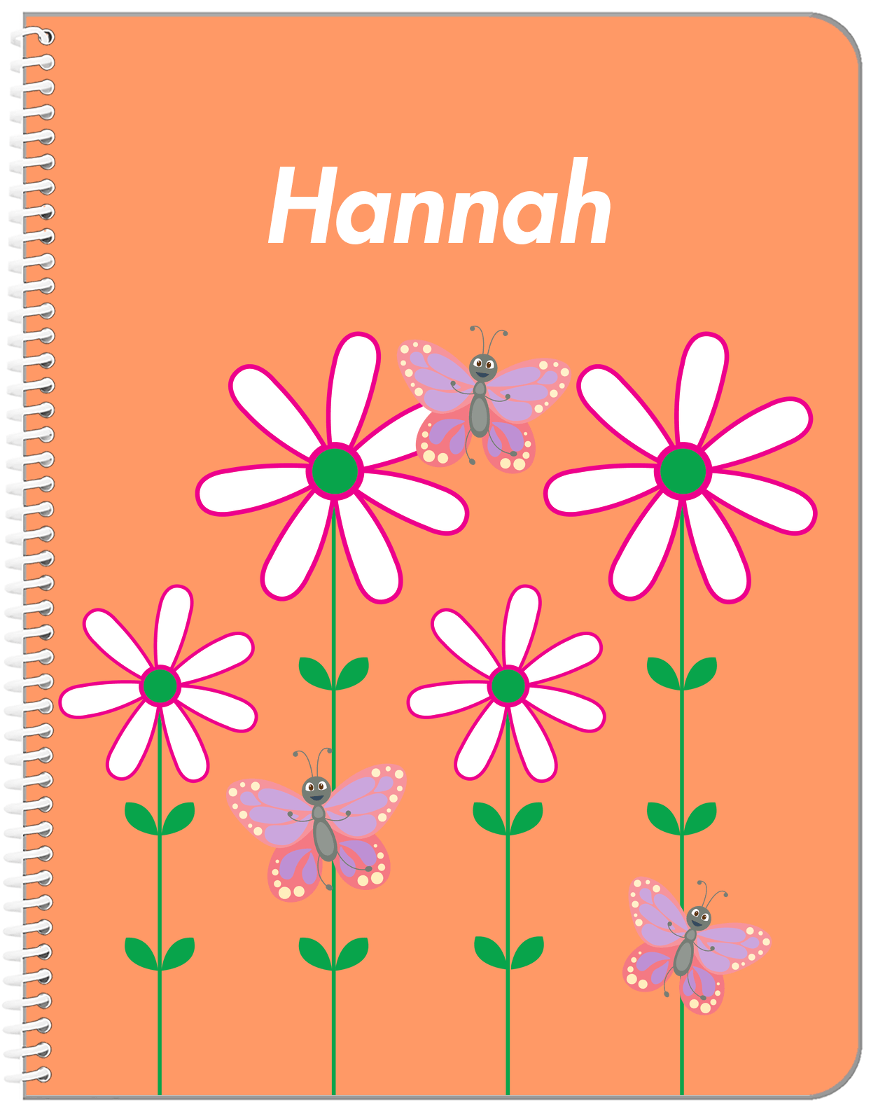 Personalized Butterfly Notebook V - Orange Background - Pink Butterflies I - Front View