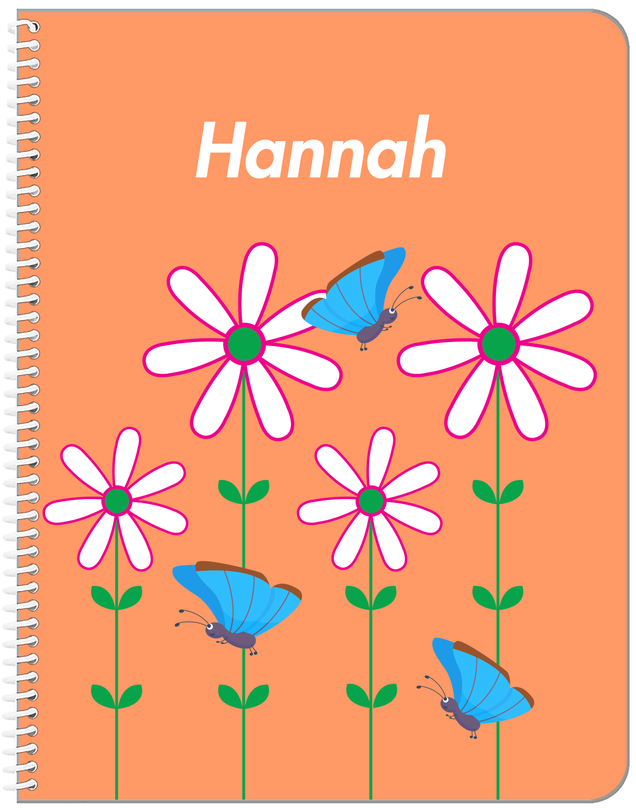 Personalized Butterfly Notebook V - Orange Background - Blue Butterflies I - Front View