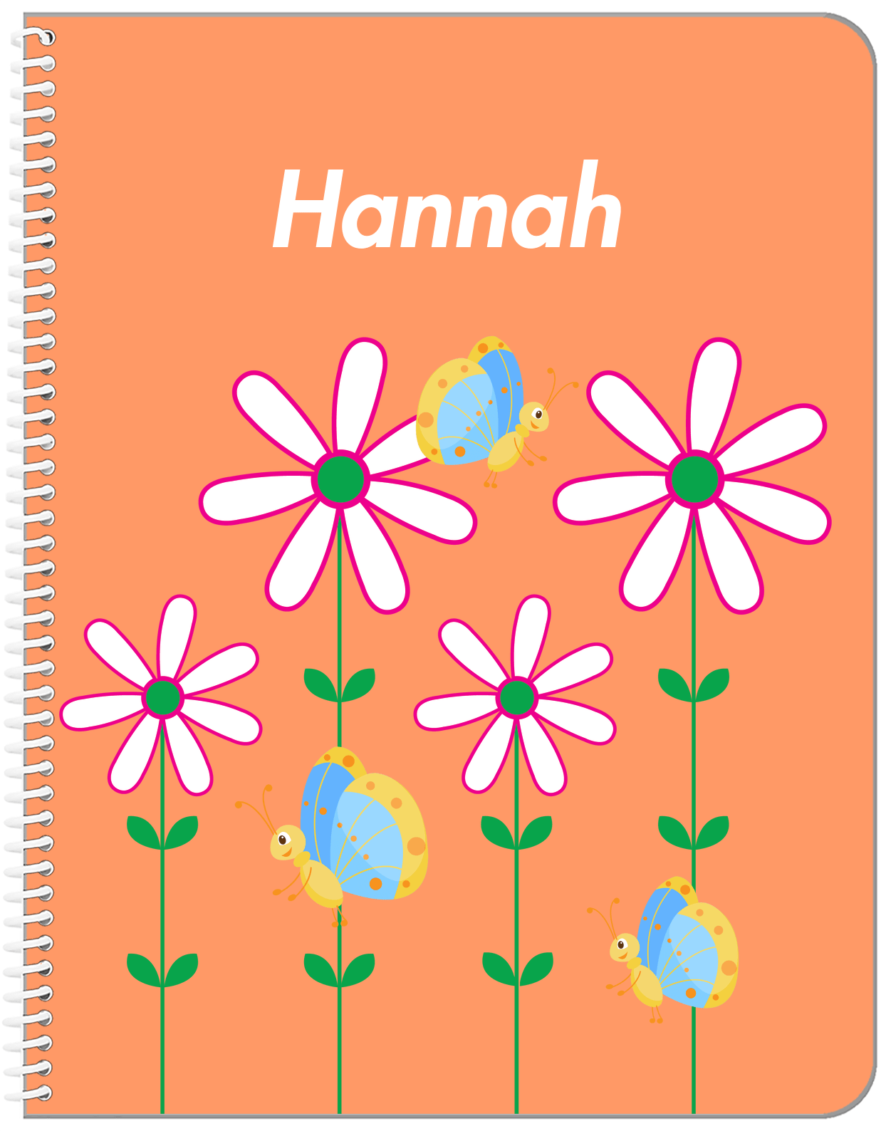 Personalized Butterfly Notebook V - Orange Background - Blue Butterflies II - Front View