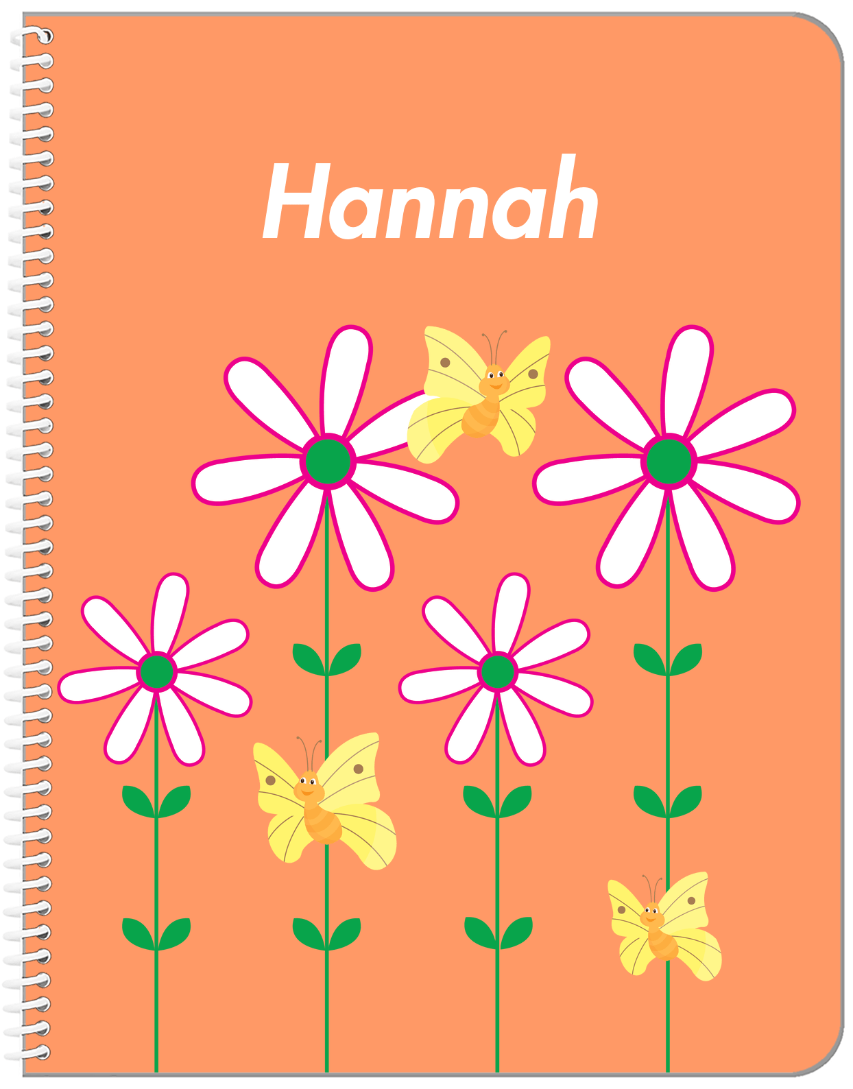 Personalized Butterfly Notebook V - Orange Background - Yellow Butterflies I - Front View