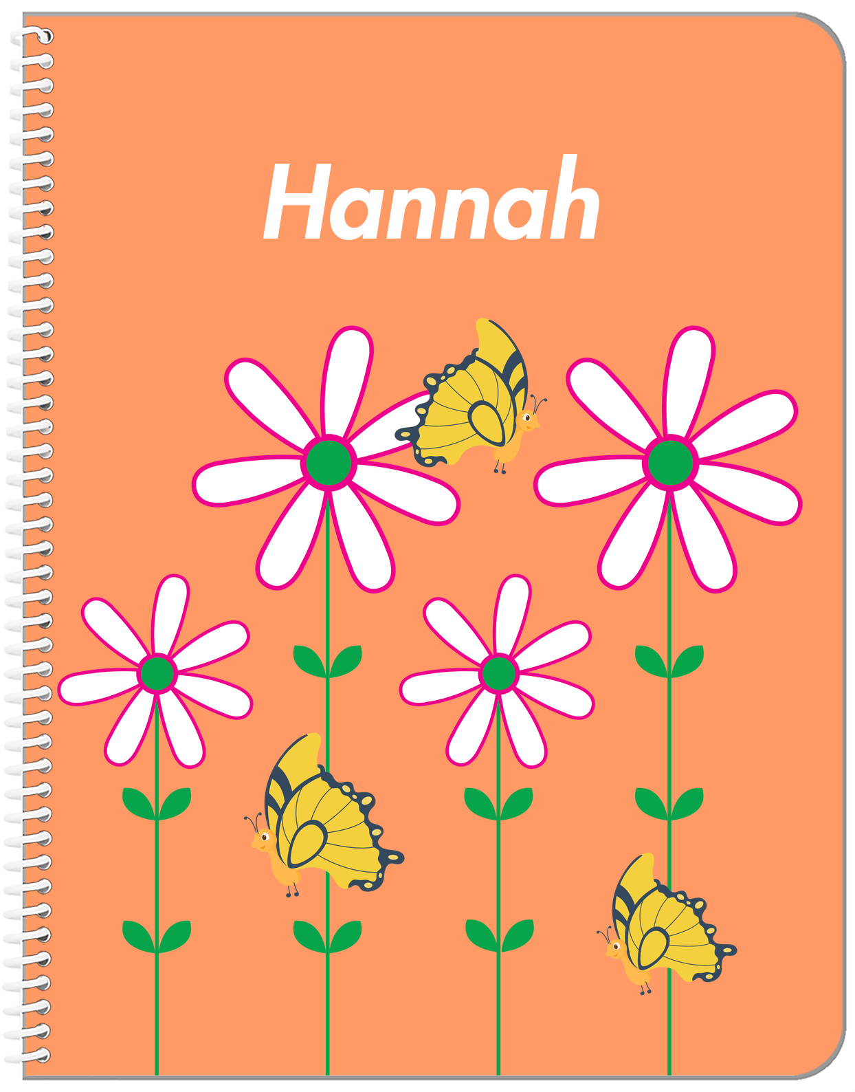 Personalized Butterfly Notebook V - Orange Background - Yellow Butterflies II - Front View