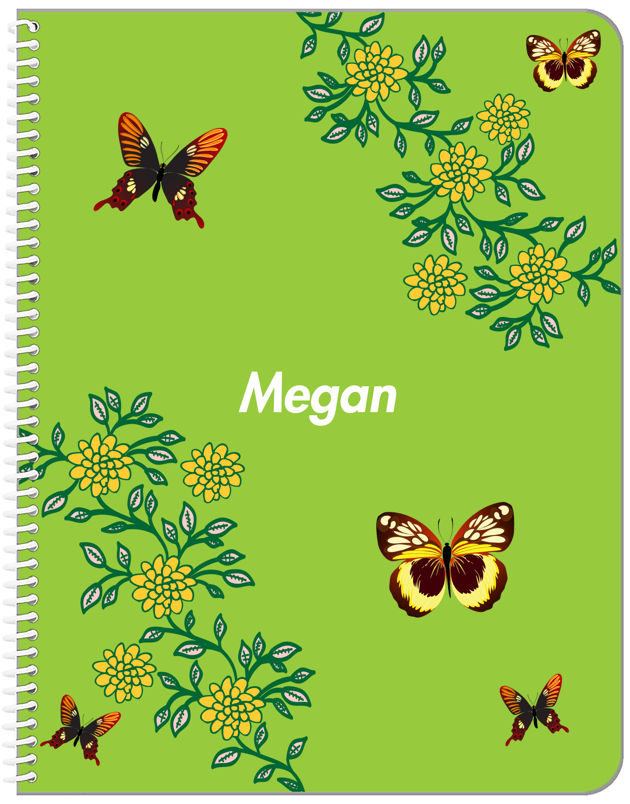 Personalized Butterfly Notebook IX - Green Background - Brown Butterflies - Front View