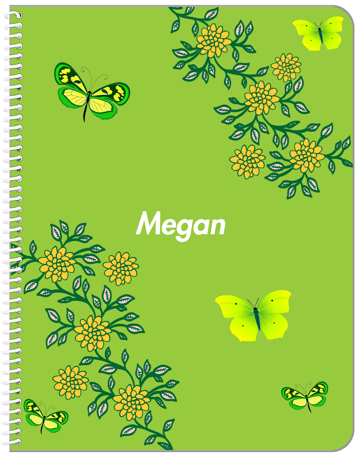 Personalized Butterfly Notebook IX - Green Background - Green Butterflies I - Front View