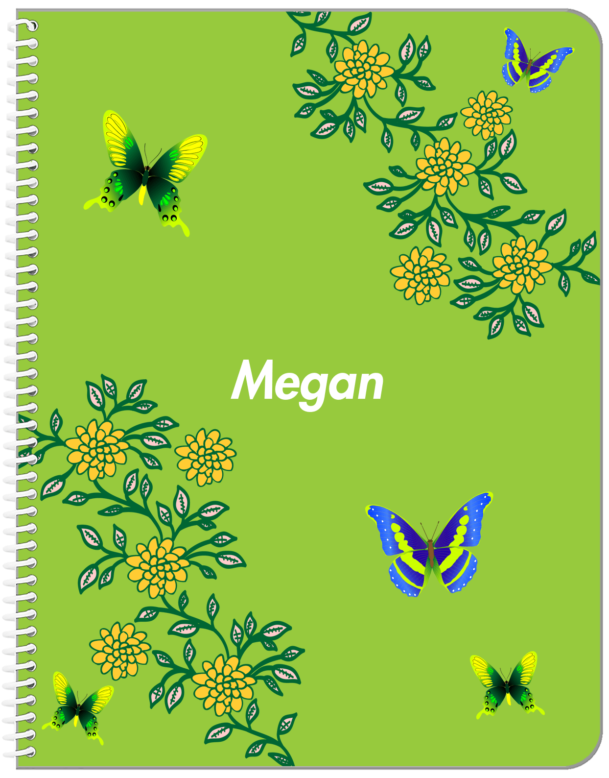 Personalized Butterfly Notebook IX - Green Background - Green Butterflies II - Front View
