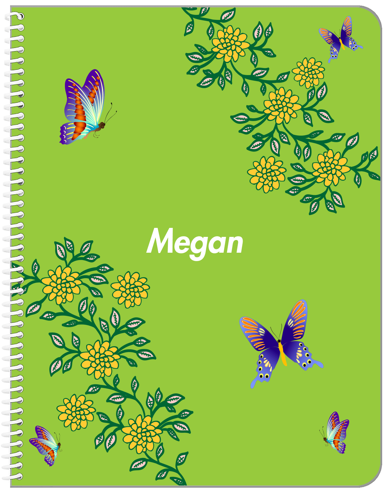 Personalized Butterfly Notebook IX - Green Background - Purple Butterflies II - Front View