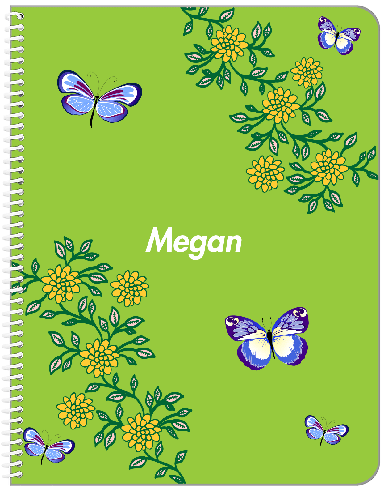 Personalized Butterfly Notebook IX - Green Background - Blue Butterflies II - Front View