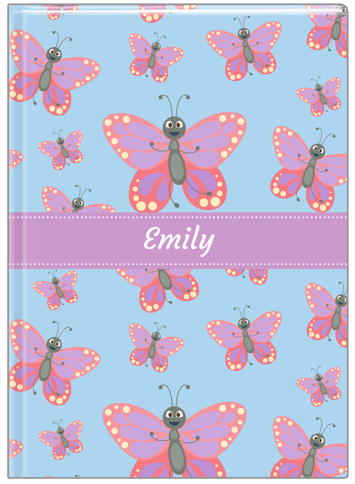 Personalized Butterfly Journal I - Blue Background - Pink Butterflies I - Front View