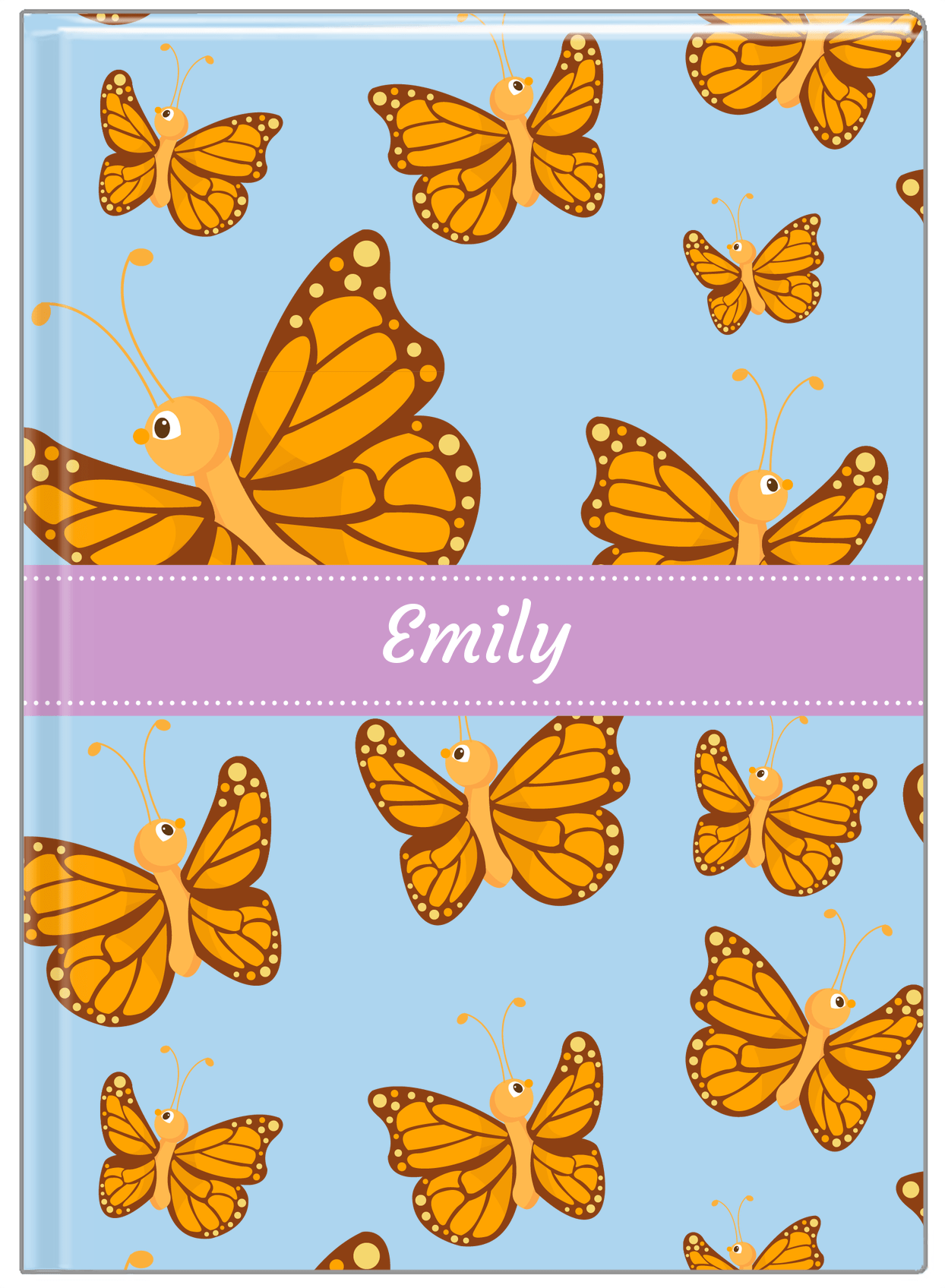 Personalized Butterfly Journal I - Blue Background - Orange Butterflies - Front View