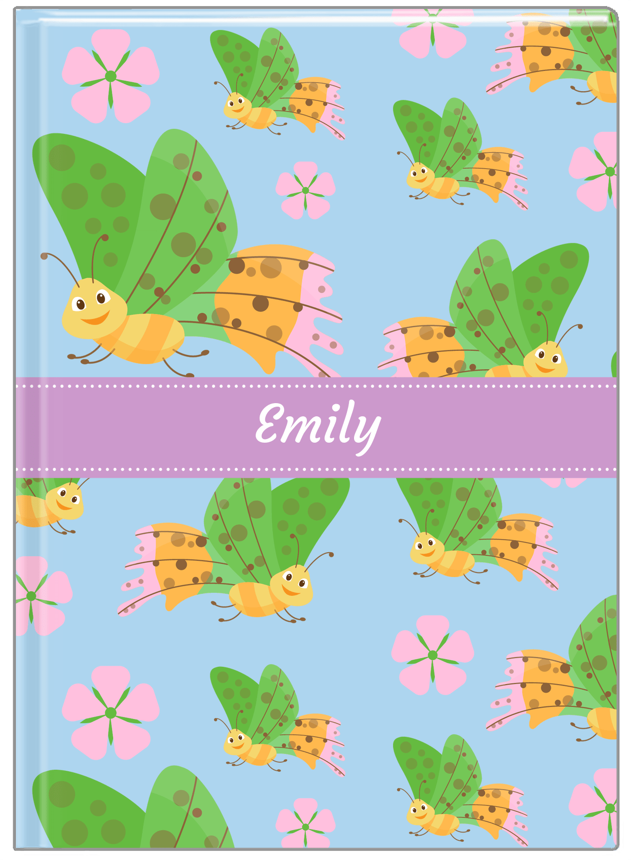 Personalized Butterfly Journal I - Blue Background - Green Butterflies I - Front View