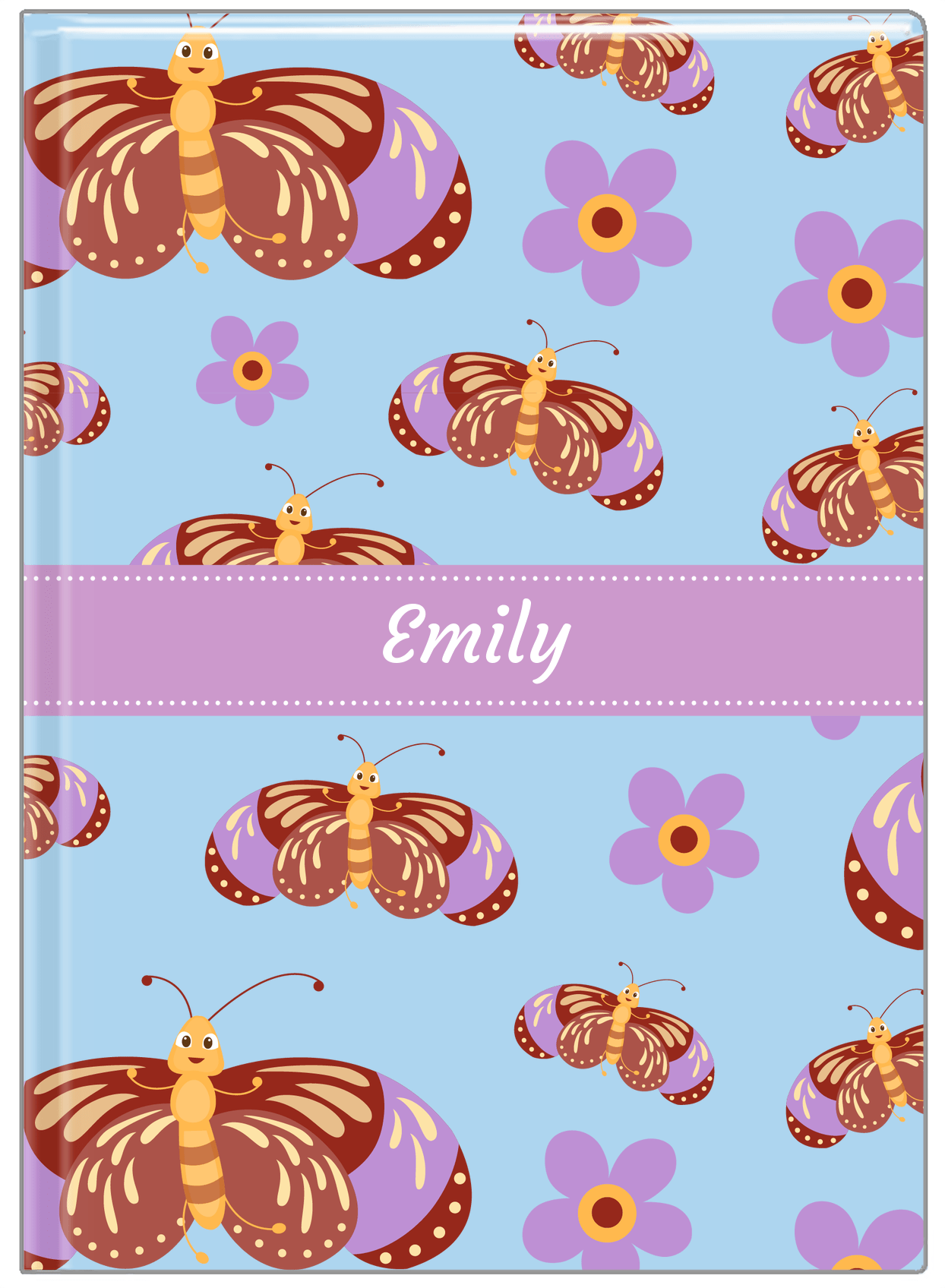Personalized Butterfly Journal I - Blue Background - Brown Butterflies - Front View
