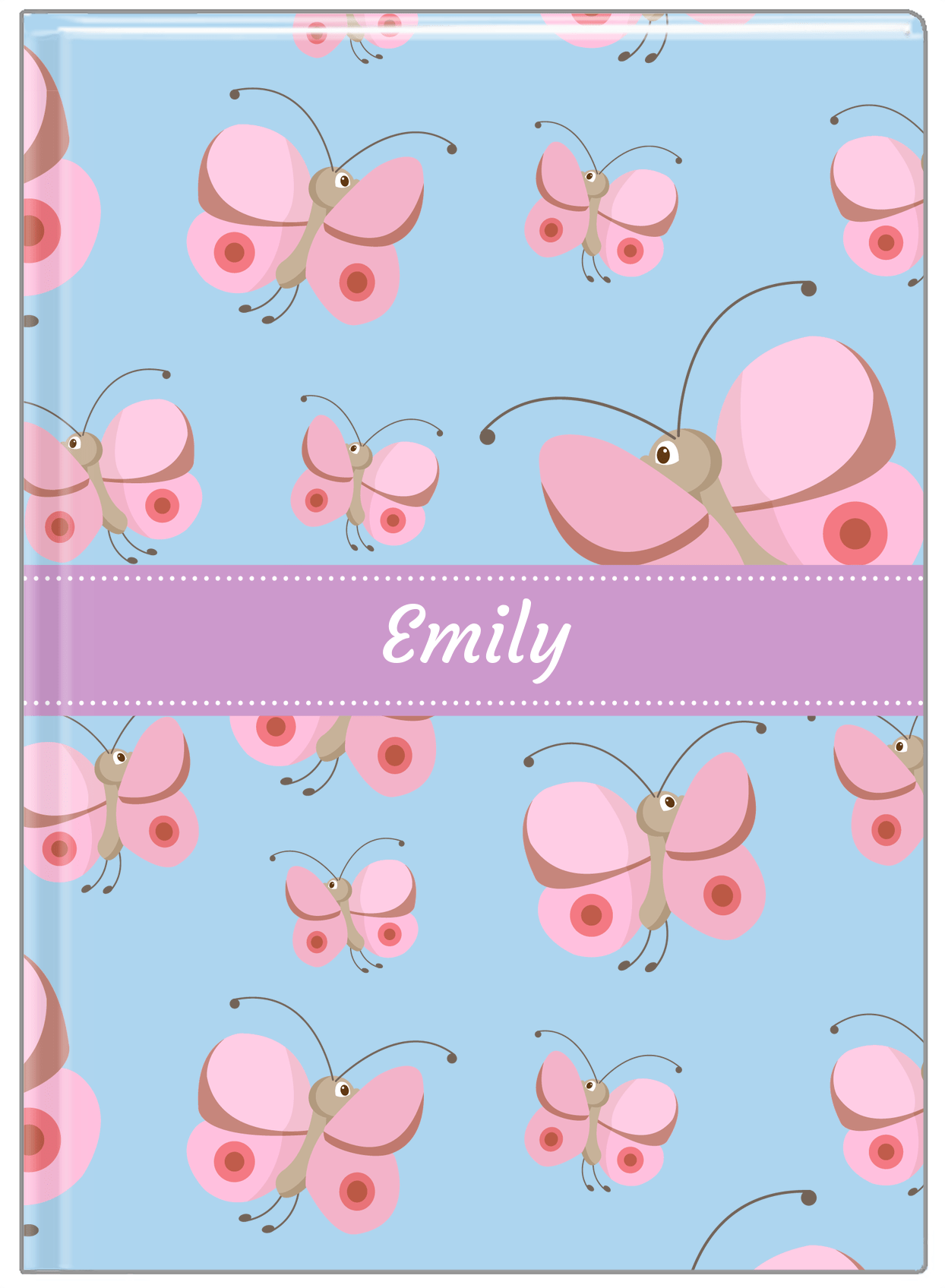 Personalized Butterfly Journal I - Blue Background - Pink Butterflies II - Front View