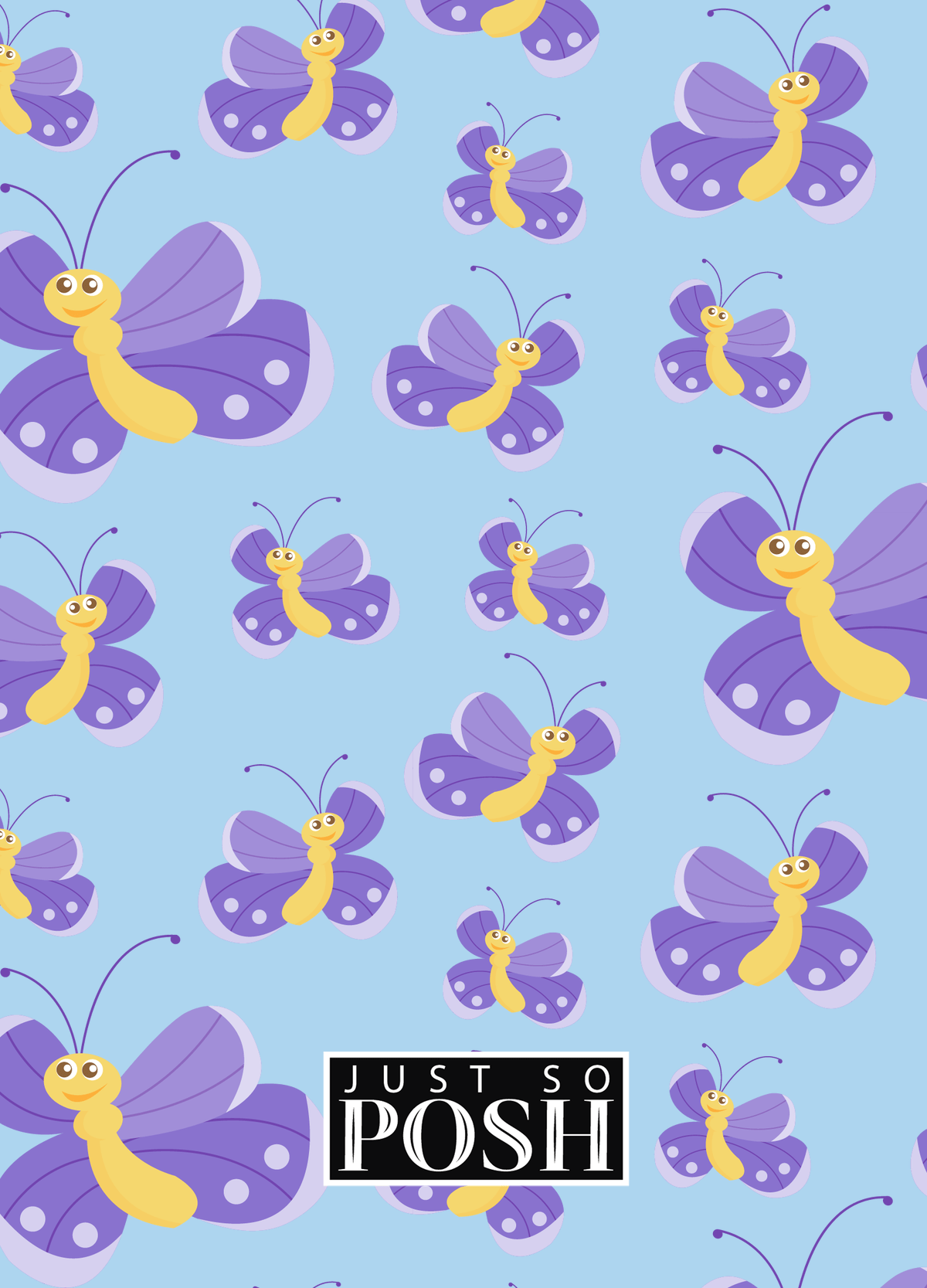 Personalized Butterfly Journal I - Blue Background - Purple Butterflies II - Back View