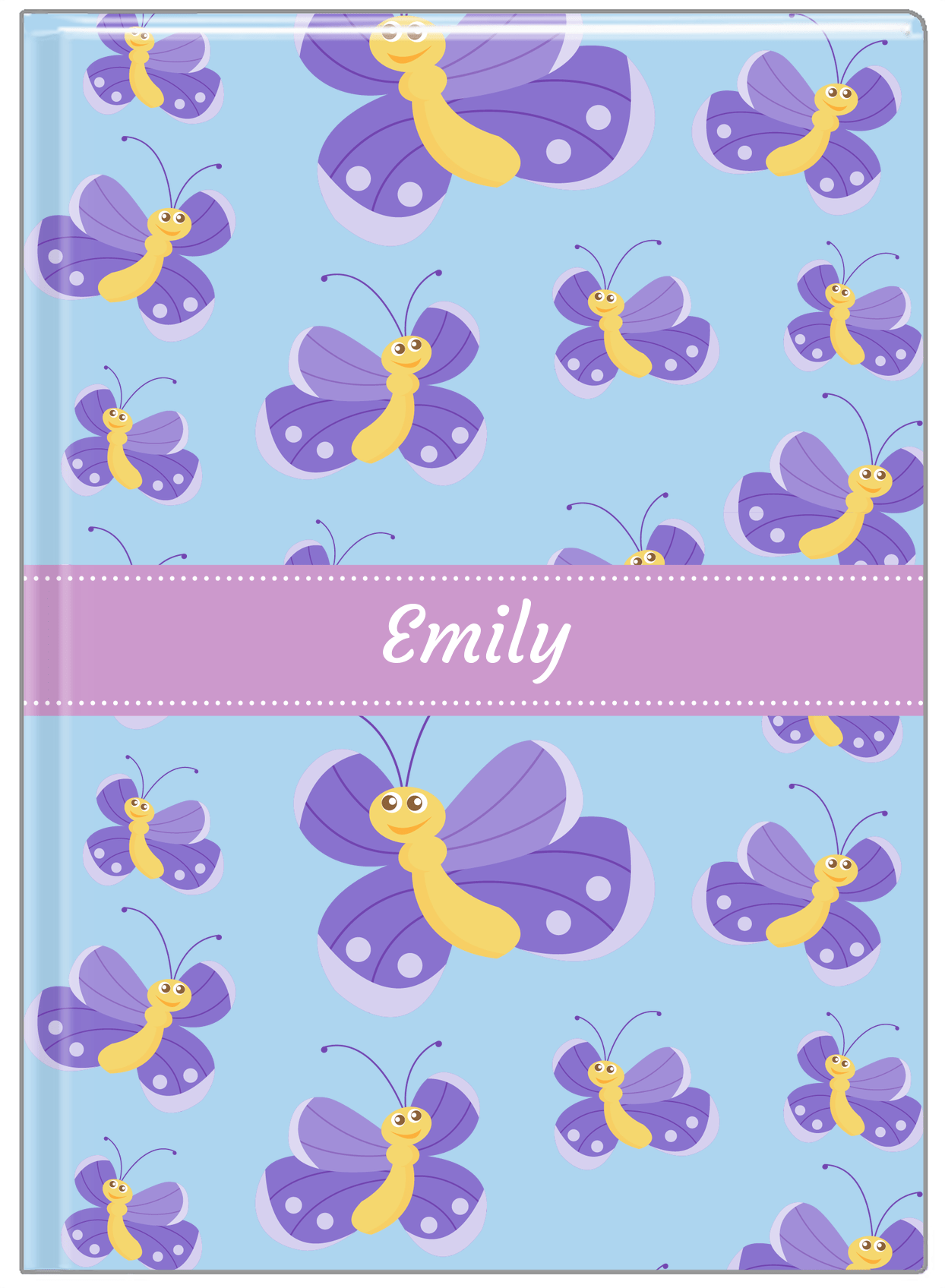 Personalized Butterfly Journal I - Blue Background - Purple Butterflies II - Front View