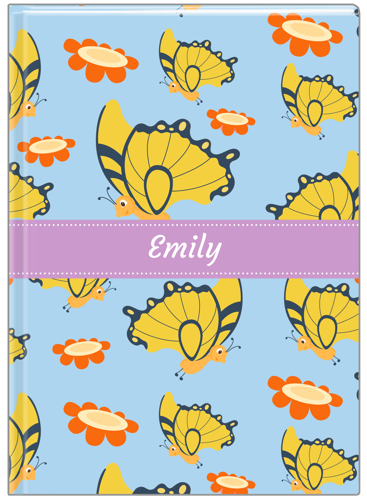 Personalized Butterfly Journal I - Blue Background - Yellow Butterflies II - Front View