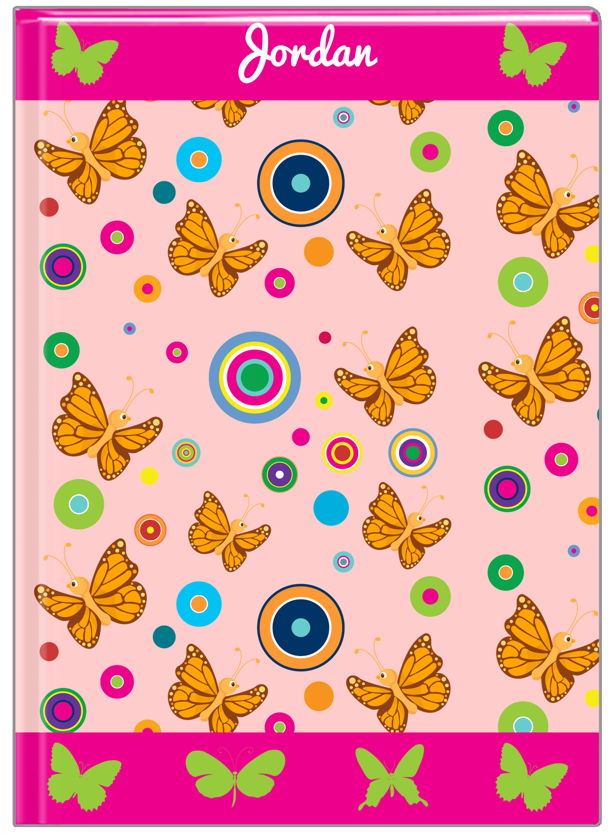 Personalized Butterfly Journal IV - Pink Background - Orange Butterflies - Front View