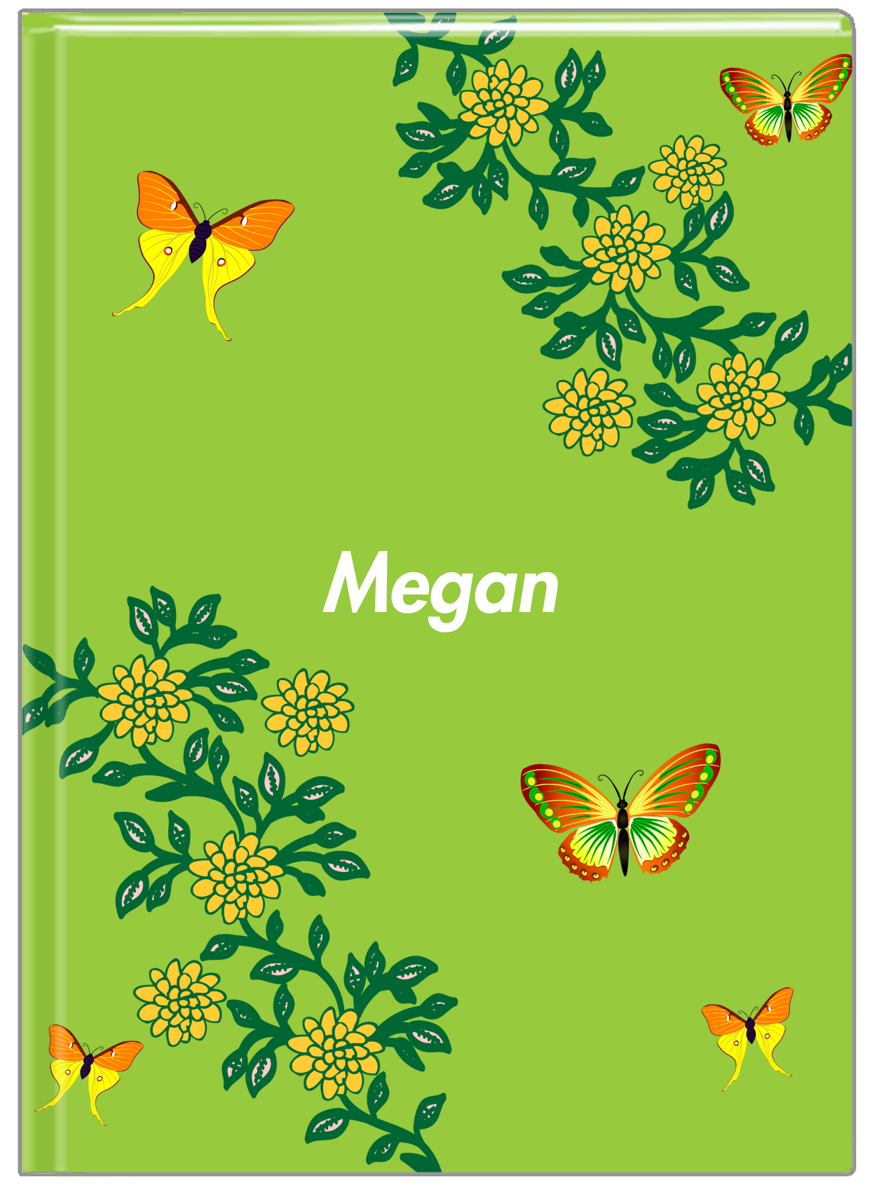 Personalized Butterfly Journal IX - Green Background - Orange Butterflies I - Front View