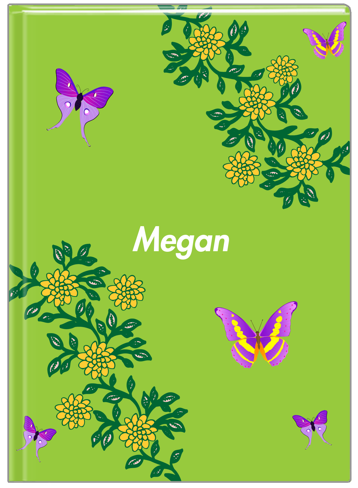 Personalized Butterfly Journal IX - Green Background - Purple Butterflies I - Front View