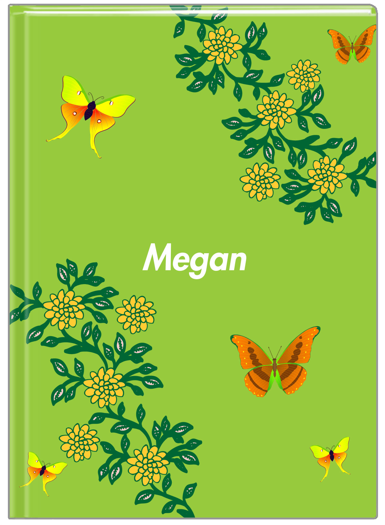 Personalized Butterfly Journal IX - Green Background - Orange Butterflies II - Front View