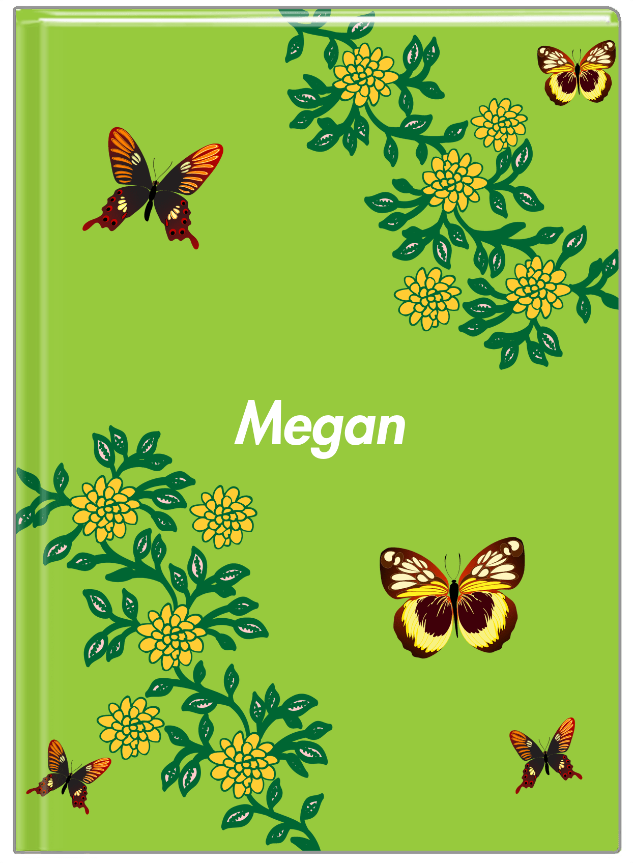 Personalized Butterfly Journal IX - Green Background - Brown Butterflies - Front View