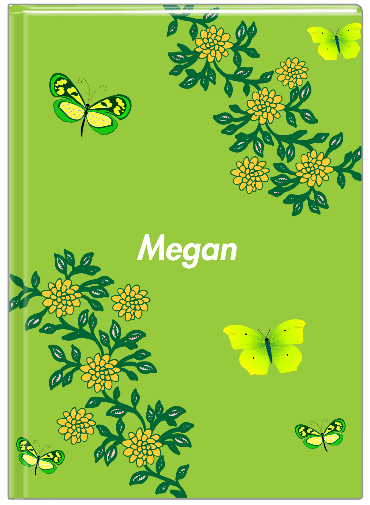 Personalized Butterfly Journal IX - Green Background - Green Butterflies I - Front View
