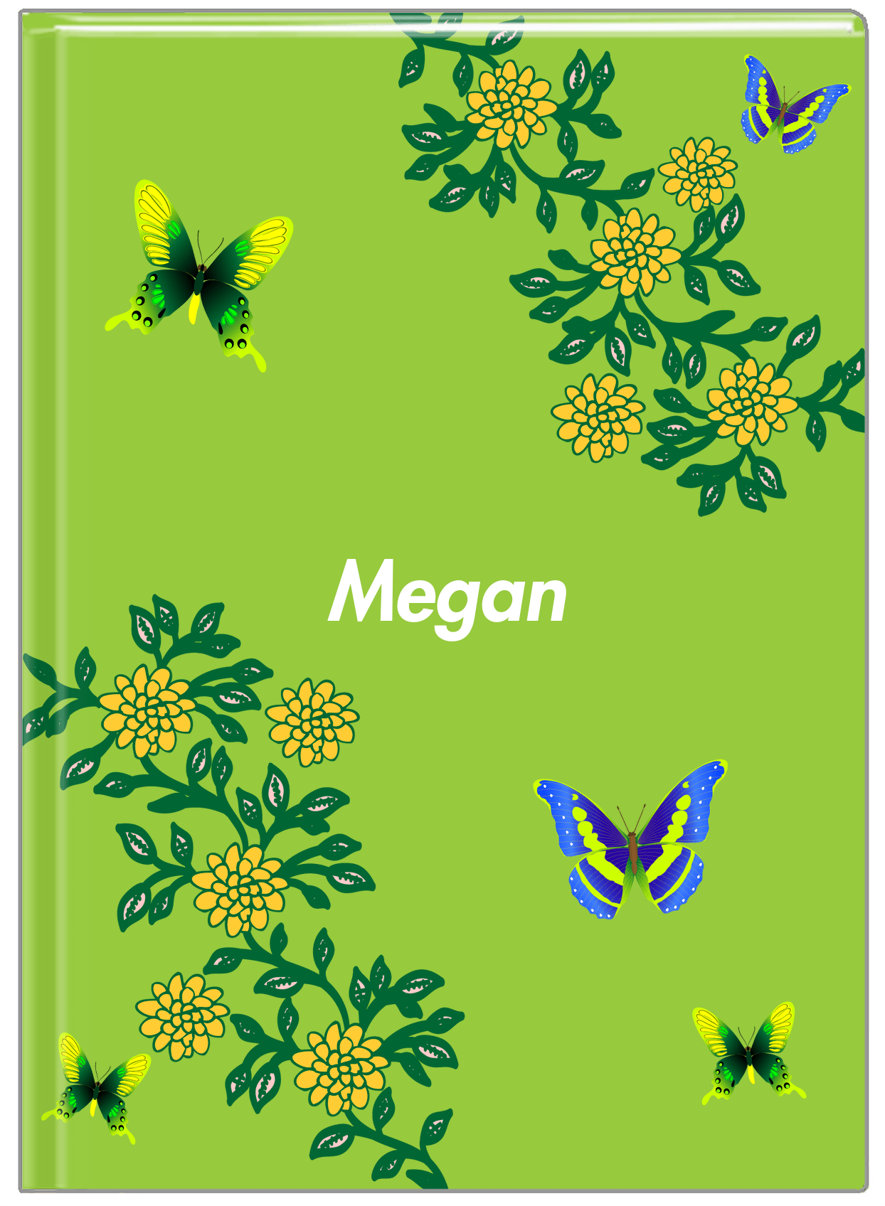 Personalized Butterfly Journal IX - Green Background - Green Butterflies II - Front View
