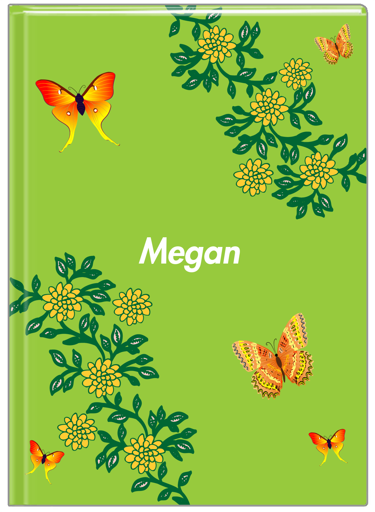Personalized Butterfly Journal IX - Green Background - Orange Butterflies III - Front View