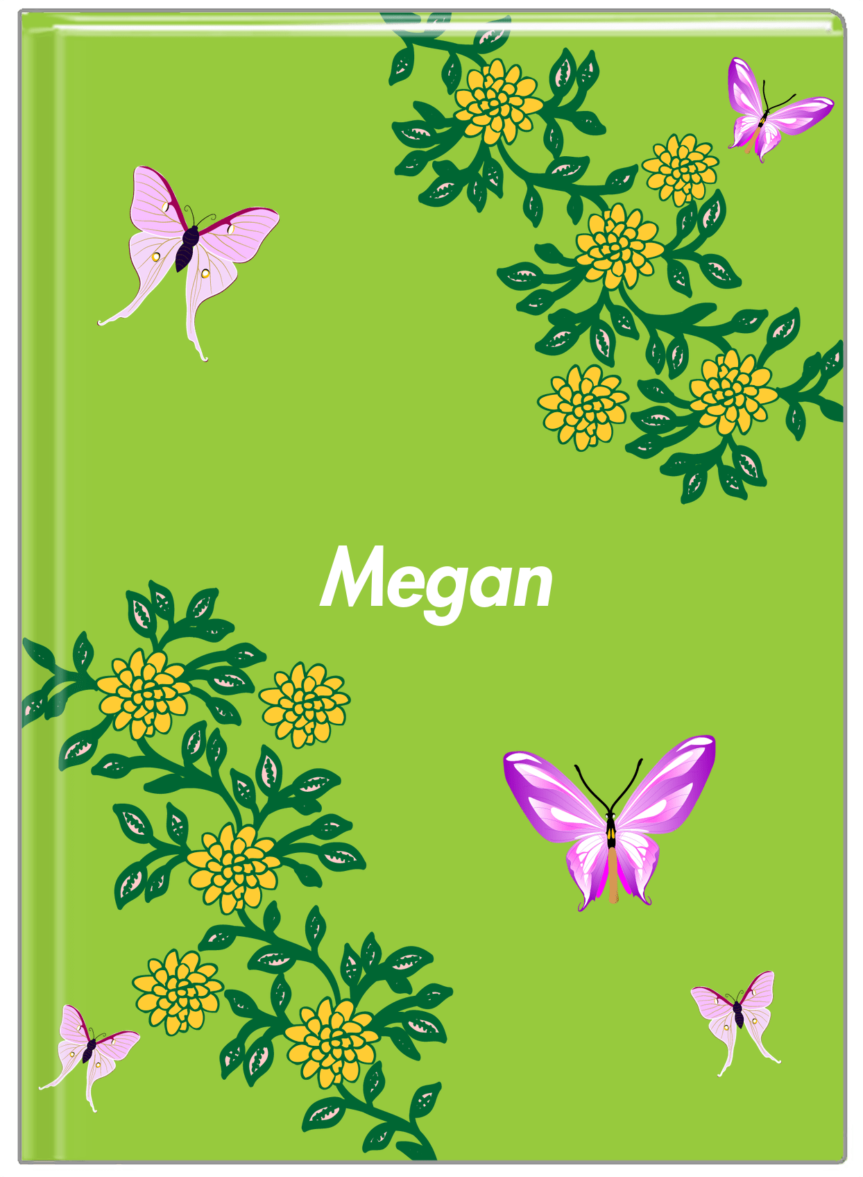 Personalized Butterfly Journal IX - Green Background - Pink Butterflies II - Front View