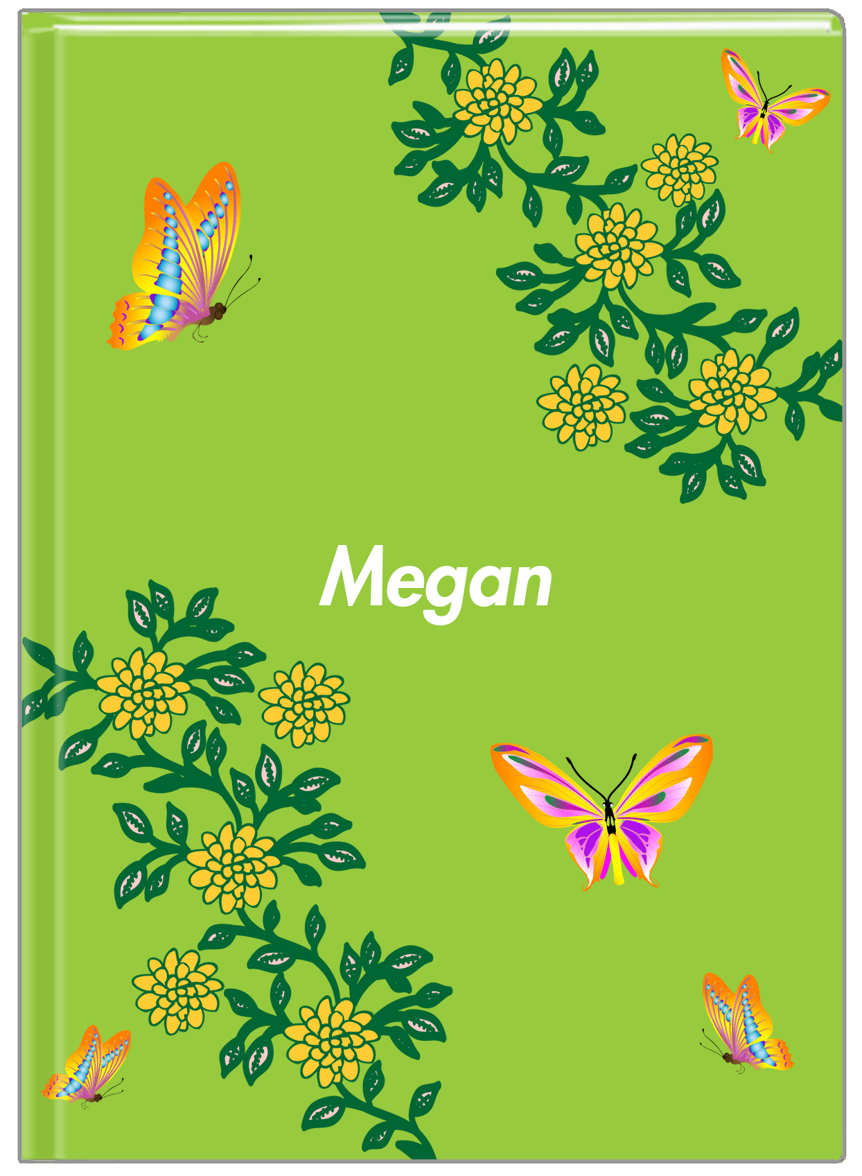 Personalized Butterfly Journal IX - Green Background - Orange Butterflies IV - Front View