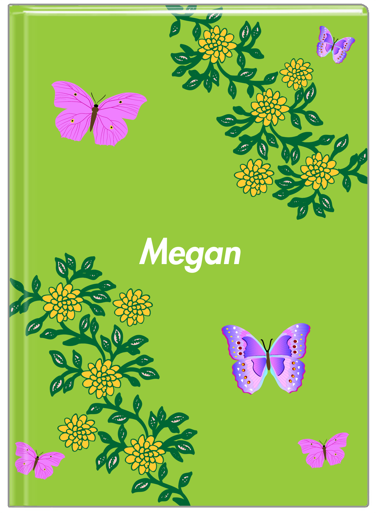 Personalized Butterfly Journal IX - Green Background - Pink Butterflies III - Front View