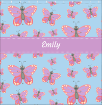 Thumbnail for Personalized Butterfly Shower Curtain I - Blue Background - Pink Butterflies I - Decorate View