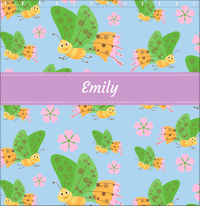 Thumbnail for Personalized Butterfly Shower Curtain I - Blue Background - Green Butterflies I - Decorate View