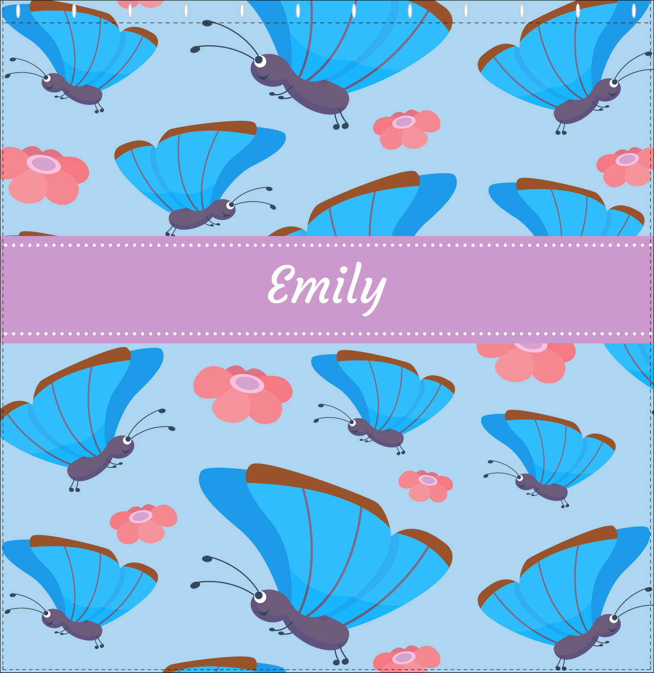 Personalized Butterfly Shower Curtain I - Blue Background - Blue Butterflies I - Decorate View