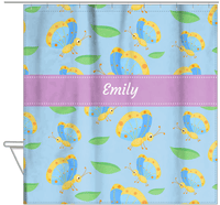 Thumbnail for Personalized Butterfly Shower Curtain I - Blue Background - Blue Butterflies II - Hanging View
