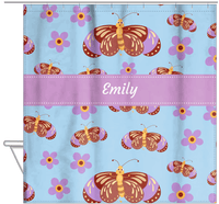 Thumbnail for Personalized Butterfly Shower Curtain I - Blue Background - Brown Butterflies - Hanging View