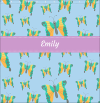 Thumbnail for Personalized Butterfly Shower Curtain I - Blue Background - Green Butterflies II - Decorate View