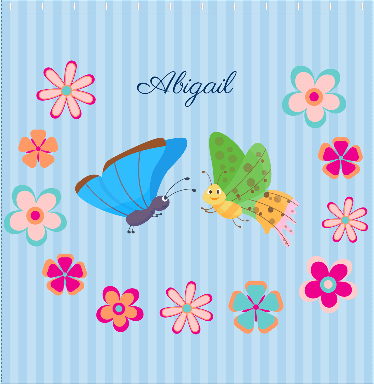 Personalized Butterfly Shower Curtain II - Blue Background - Butterflies II - Decorate View