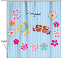 Thumbnail for Personalized Butterfly Shower Curtain II - Blue Background - Butterflies III - Hanging View