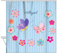 Thumbnail for Personalized Butterfly Shower Curtain II - Blue Background - Butterflies IV - Hanging View