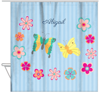 Thumbnail for Personalized Butterfly Shower Curtain II - Blue Background - Butterflies VI - Hanging View