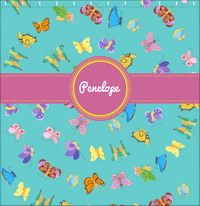 Thumbnail for Personalized Butterfly Shower Curtain III - Teal Background - Circle Ribbon Nameplate - Decorate View