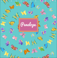 Thumbnail for Personalized Butterfly Shower Curtain III - Teal Background - Rectangle Nameplate - Decorate View
