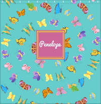Thumbnail for Personalized Butterfly Shower Curtain III - Teal Background - Square Nameplate - Decorate View