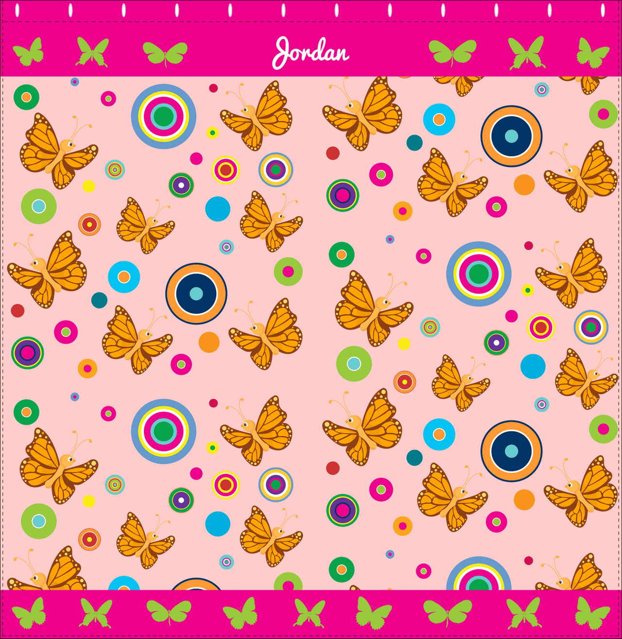 Personalized Butterfly Shower Curtain IV - Pink Background - Orange Butterflies - Decorate View