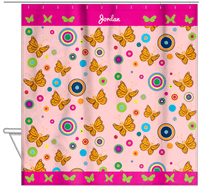 Thumbnail for Personalized Butterfly Shower Curtain IV - Pink Background - Orange Butterflies - Hanging View