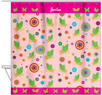 Thumbnail for Personalized Butterfly Shower Curtain IV - Pink Background - Green Butterflies I - Hanging View