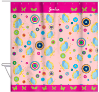 Thumbnail for Personalized Butterfly Shower Curtain IV - Pink Background - Blue Butterflies II - Hanging View