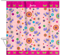 Thumbnail for Personalized Butterfly Shower Curtain IV - Pink Background - Purple Butterflies II - Hanging View