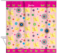 Thumbnail for Personalized Butterfly Shower Curtain IV - Pink Background - Yellow Butterflies I - Hanging View