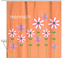 Thumbnail for Personalized Butterfly Shower Curtain V - Orange Background - Pink Butterflies I - Hanging View
