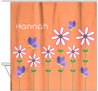 Thumbnail for Personalized Butterfly Shower Curtain V - Orange Background - Purple Butterflies I - Hanging View